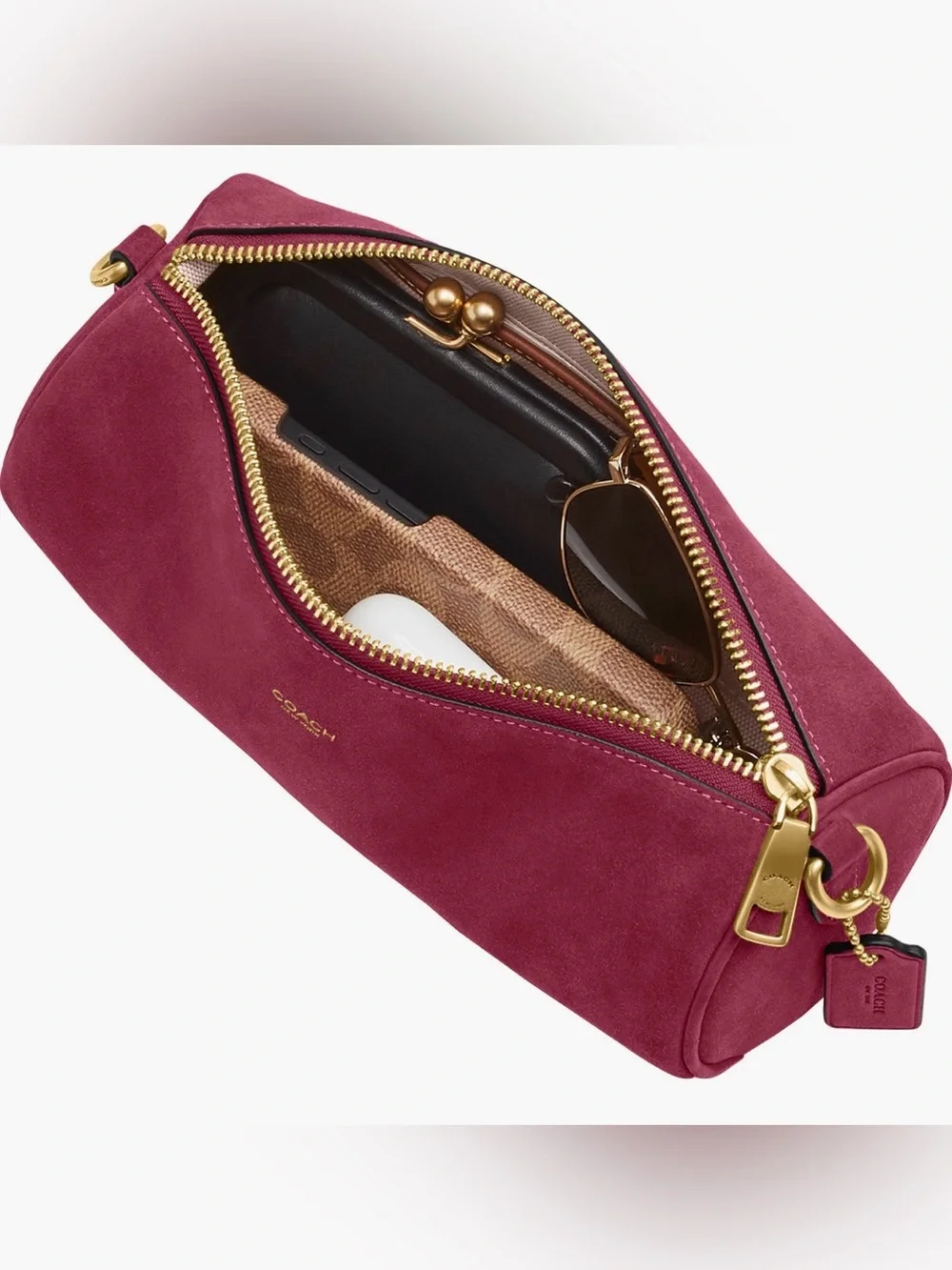 Coach Suede Barrel Shoulder Bag in Fuchsia
